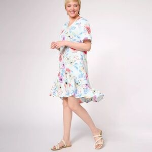 Tolani Collection Iggy Floral Dress Large, Floral Ruffle V Neck Midi Dress